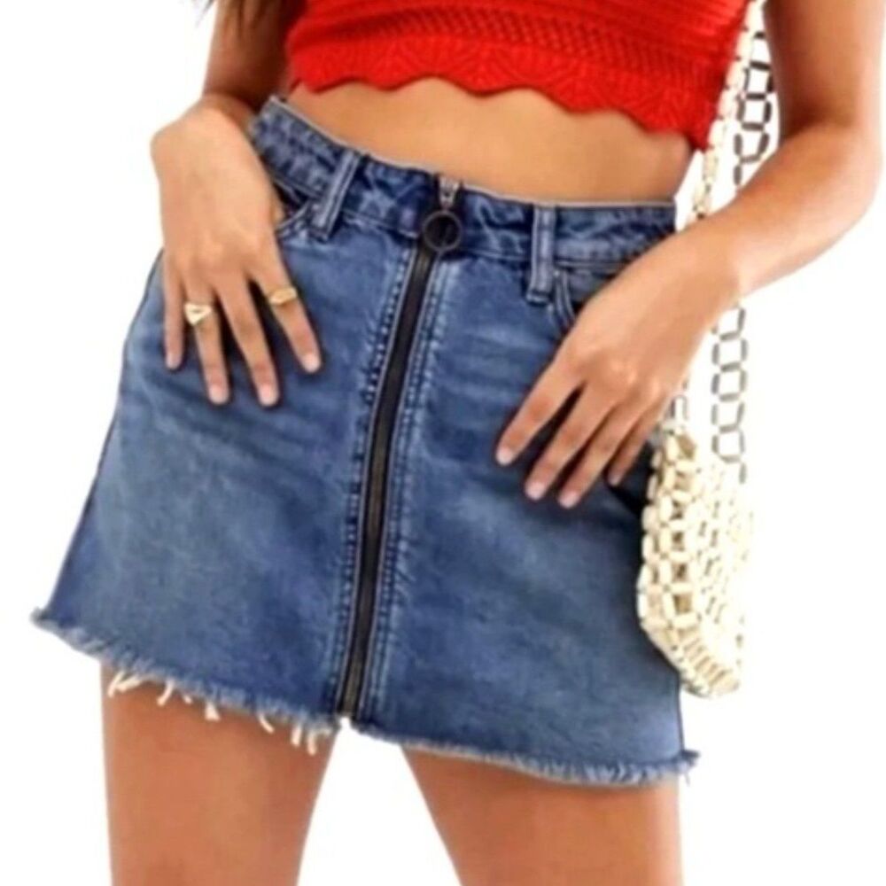 Free People Womens Y2K Denim Mini Skirt Size 28 Jean Coquette Girlie